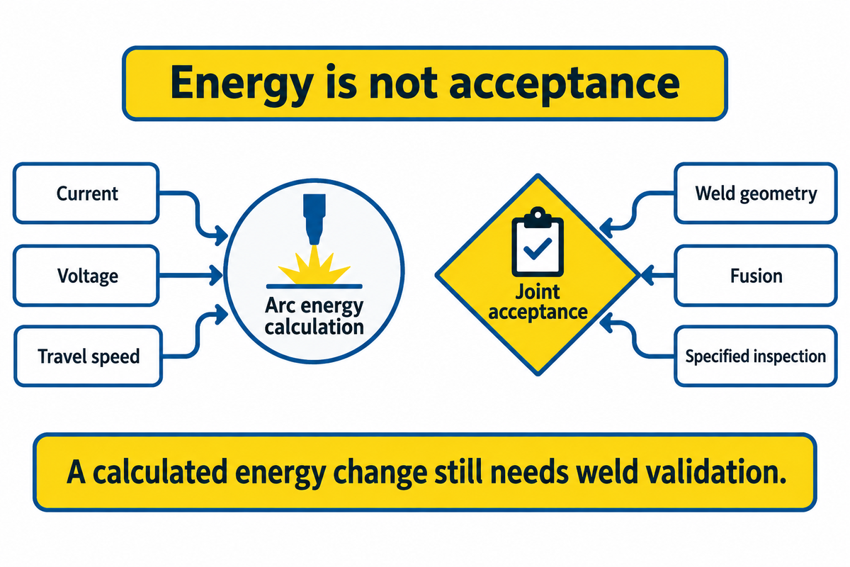 Arc energy calculation and weld acceptance are separate engineering decisions
