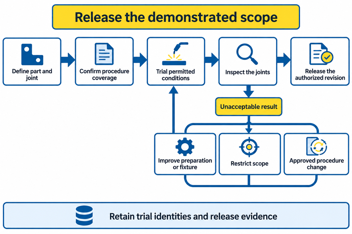 A process-window release follows defined scope, permitted trials and accepted inspection