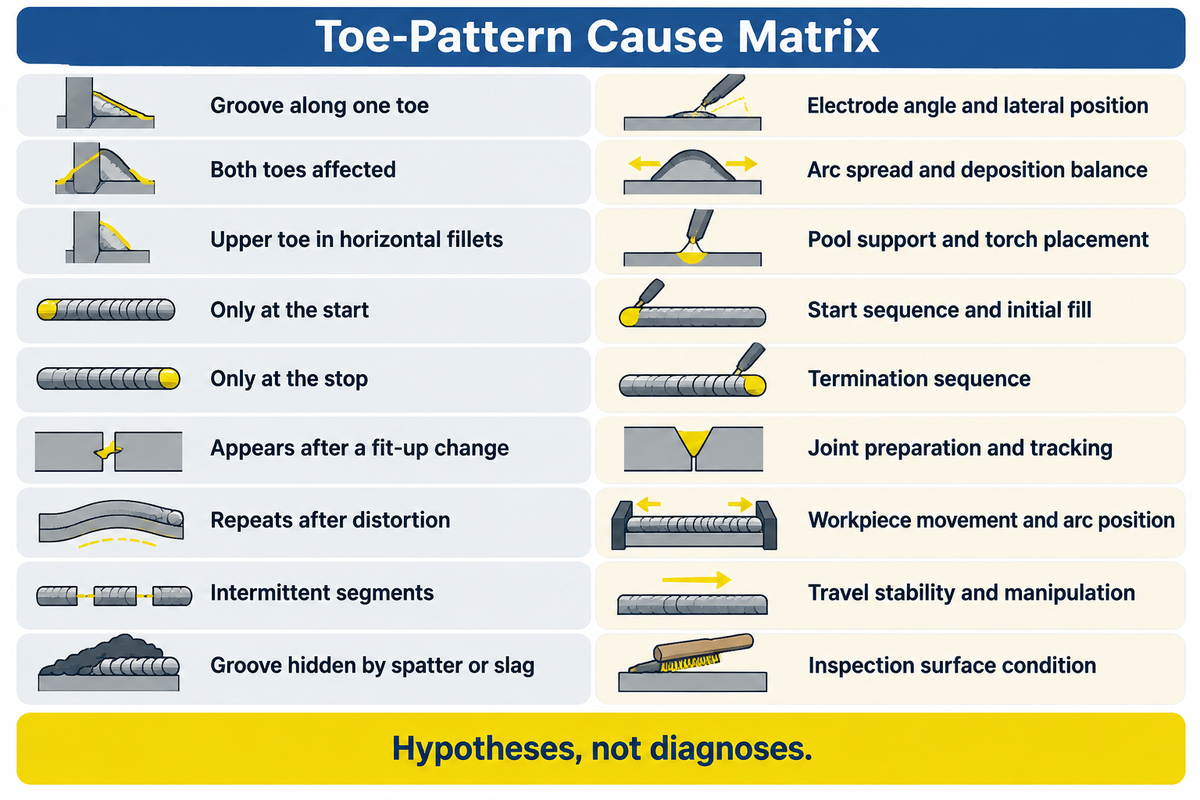 All nine patterns are visible with controlled checks; prevents a universal high-current diagnosis.