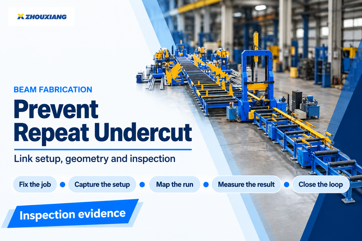The authentic H-beam line anchors the five-step run-off evidence sheet in the supplied equipment category; it makes no defect-free or inspection-capability guarantee.